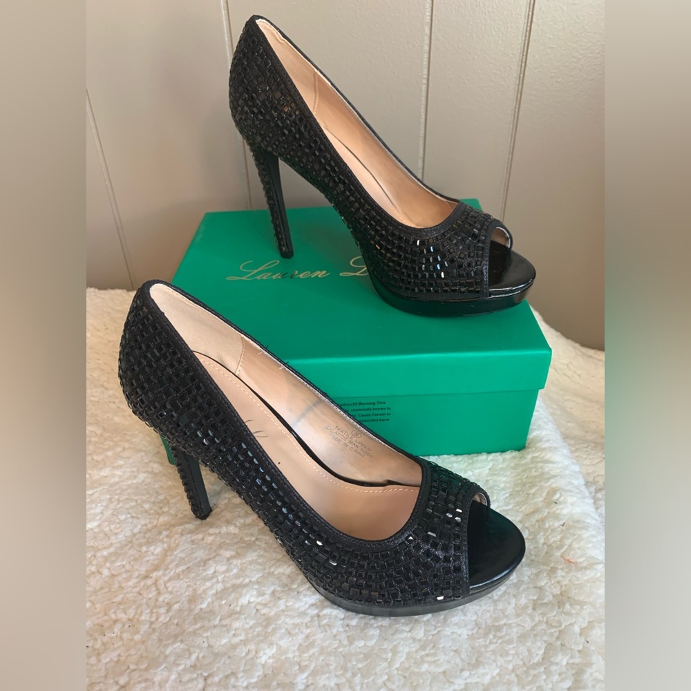 Lauren Lorraine Candie Black Rhinestone Heels